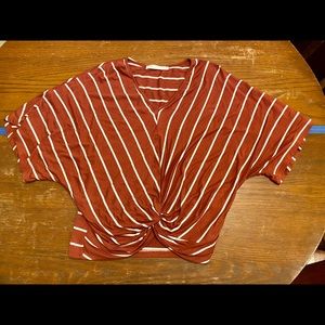 Lush Orange Striped Knotted Shirt